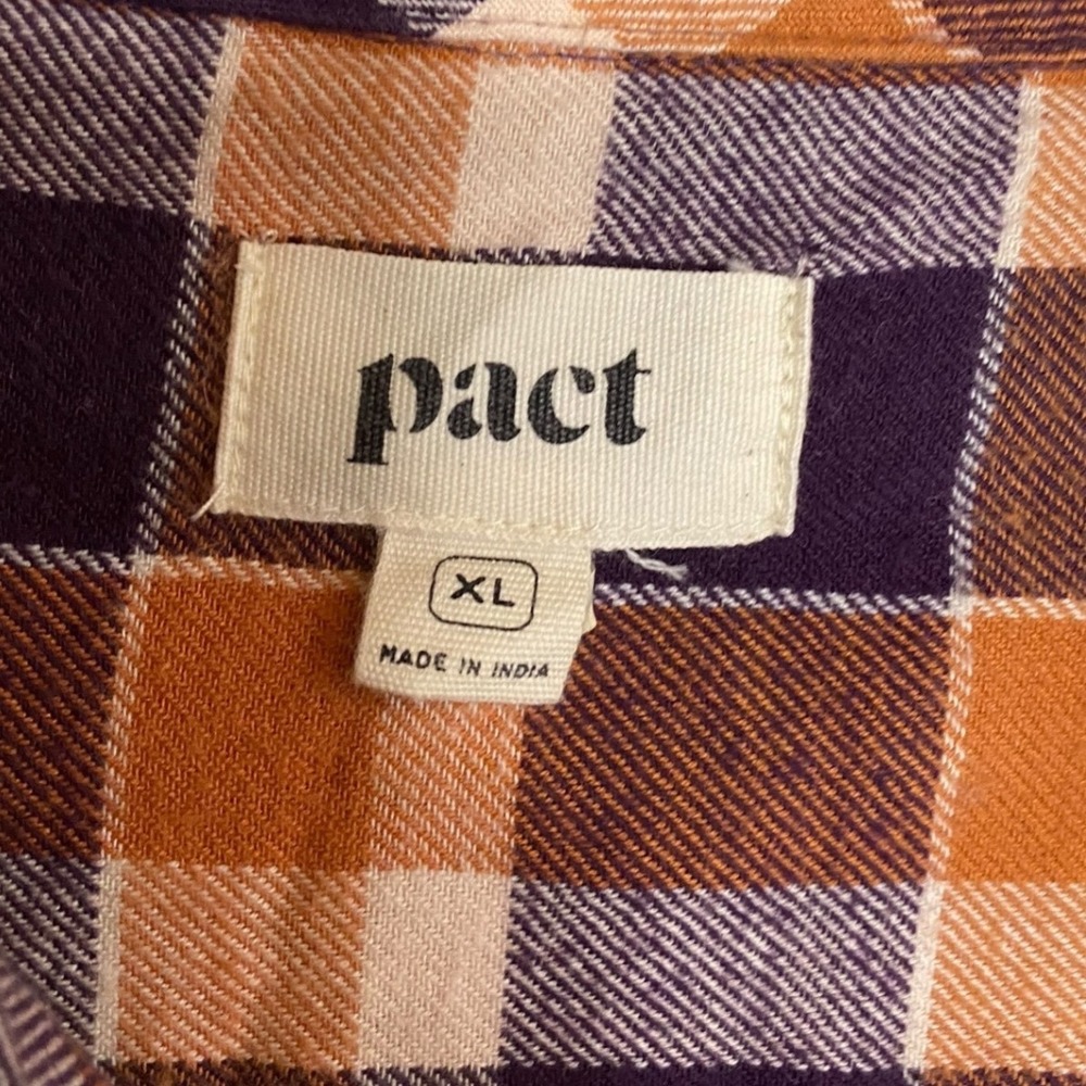 Pact Womens XL Organic Cotton Flannel Plaid Button Down Shirt Purple Orange - Picture 3 of 6